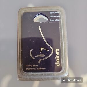 3/$30 CLAIRE'S Sterling Silver 925 Cubic Zirconia 22G .6mm Nose Ring